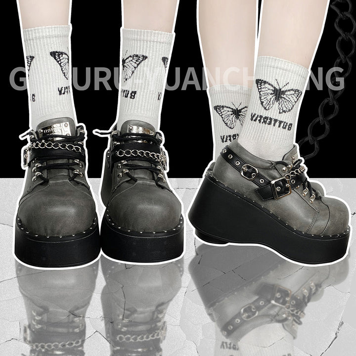 Gothic Lolita Black Gray Platform Shoes