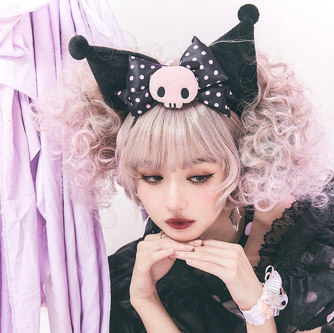 Black and Purple Polka-dot Bowknot KC Hairband