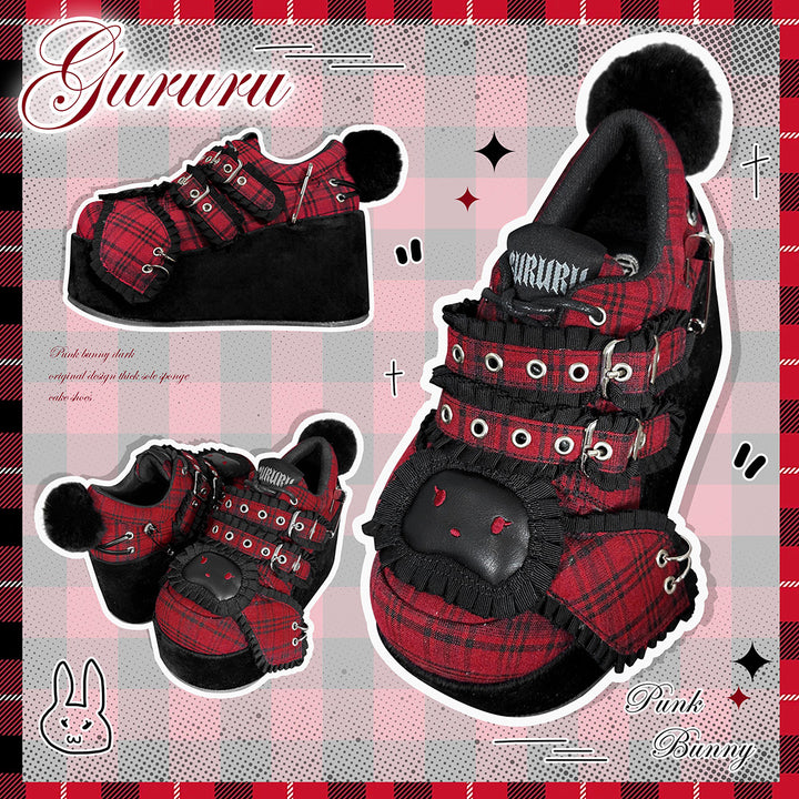 Harajuku Red plaid Platform shoes