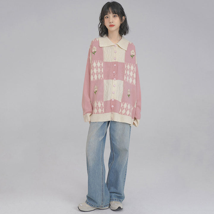 Floral Button Up Sweater Cardigan Knitwear