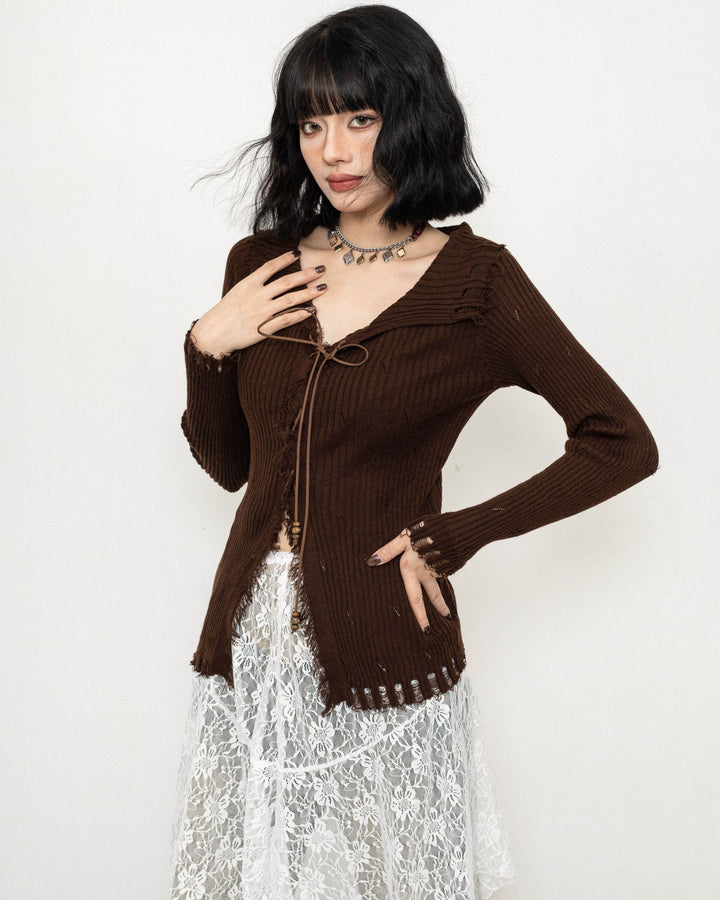French vintage-style long-sleeved short top spring and autumn knitwear