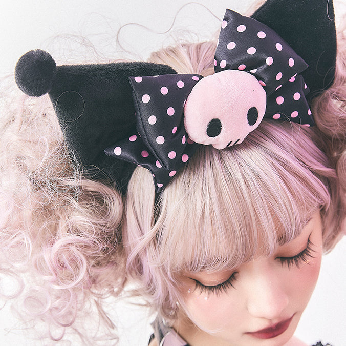 Black and Purple Polka-dot Bowknot KC Hairband