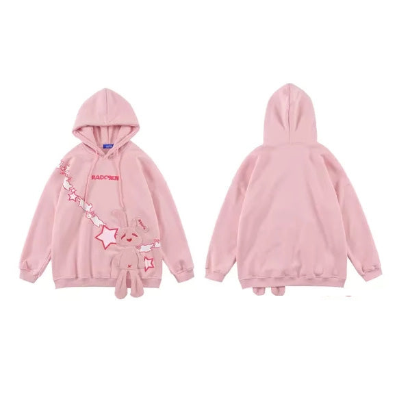 Japanese style rabbit stars loose fleece sweatshirt