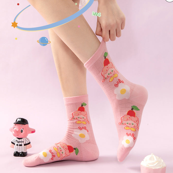 Cute Cartoon Flowers Animals Cottons Socks 6 Pairs/Set