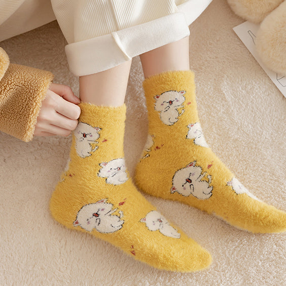 Cute Cartoon Coral Fleece Thickened Winter Socks 2 Pairs/set