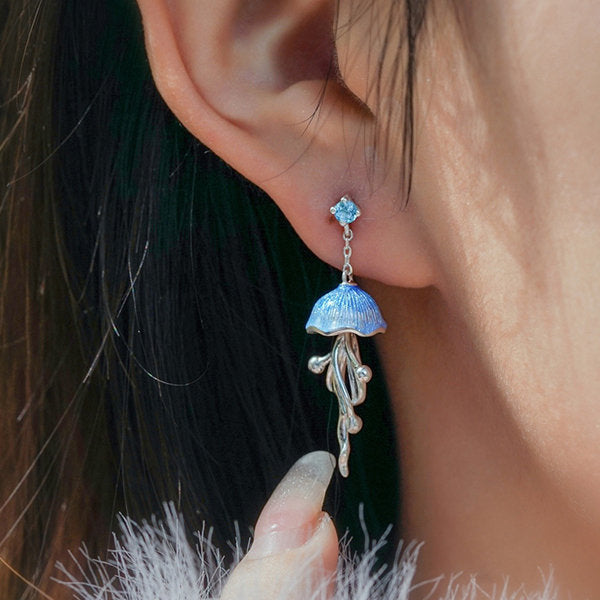 Jellyfish Silver Earrings-Blue-Purple