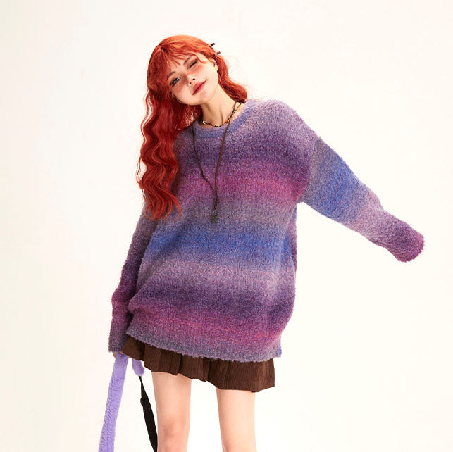 Vintage-style Rainbow Gradient Knit Sweater