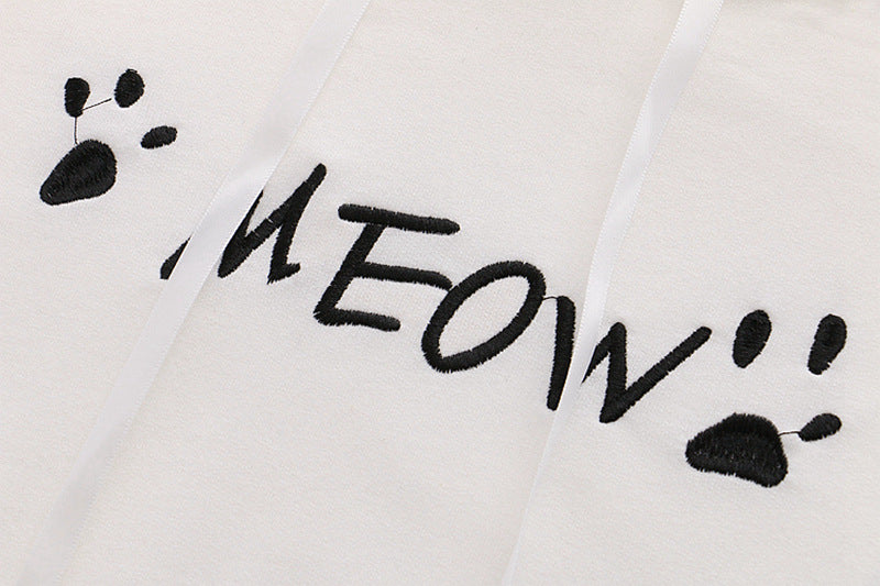 Cat “Meow” Paw Printed Ears Hooded T-shirt