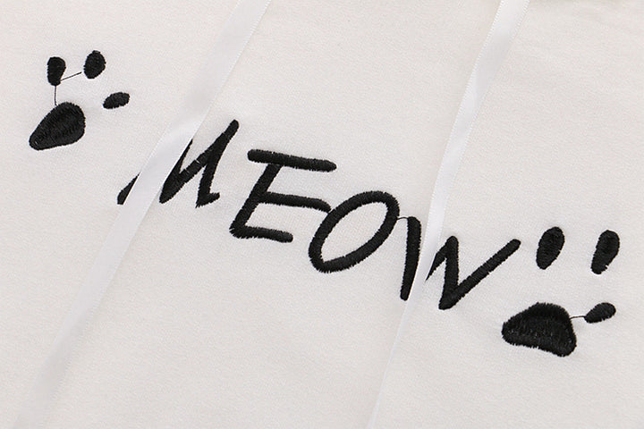 Cat “Meow” Paw Printed Ears Hooded T-shirt