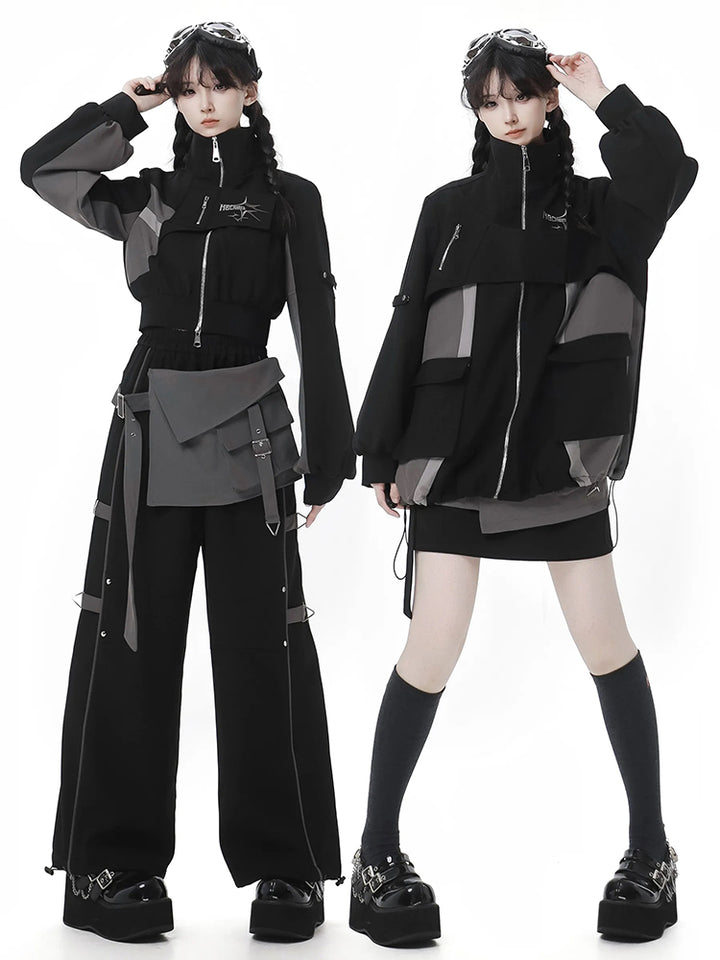 Edgy Streetwear Futuristic Black Jacket / Skirt / Wide Leg Pants