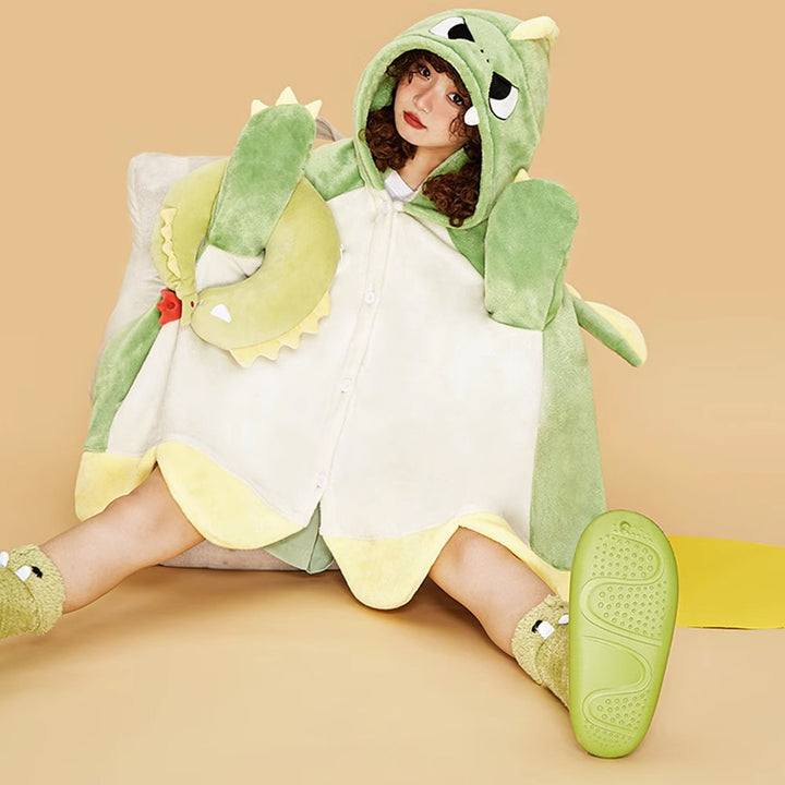 Cartoon Dinosaur Plush Hooded Blanket
