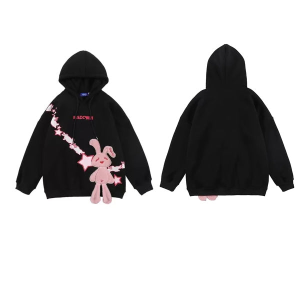 Japanese style rabbit stars loose fleece sweatshirt