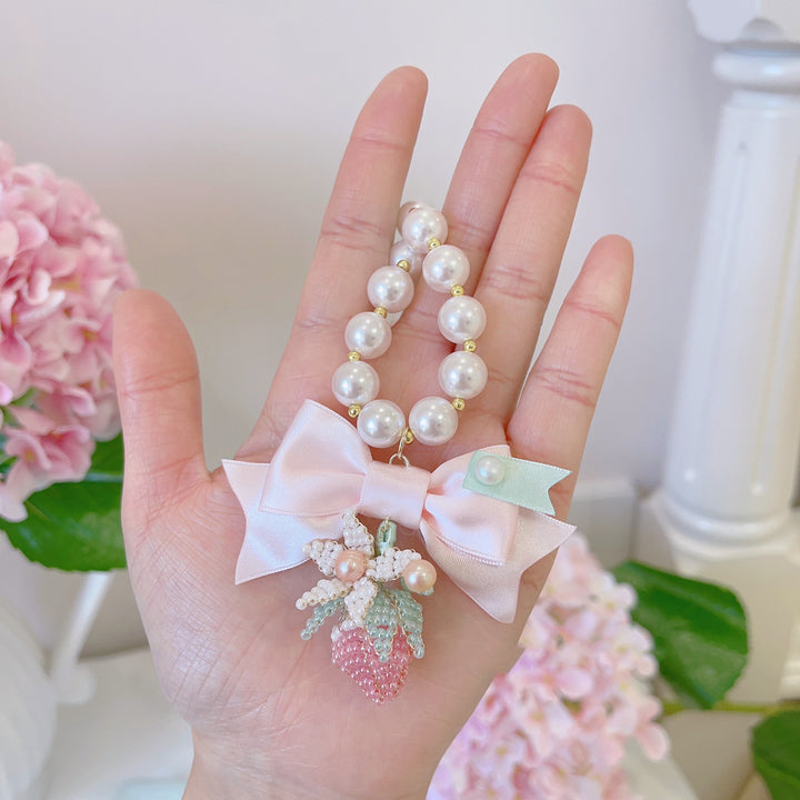 Lolita Pearl Strawberry Bow Necklace