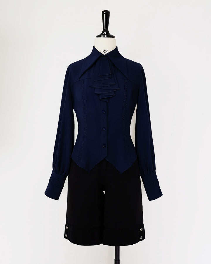 Blue Lolita Medieval-inspired Bishop Jabot Sleeve Shirt