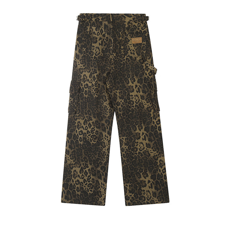 Vintage leopard print straight-leg jeans