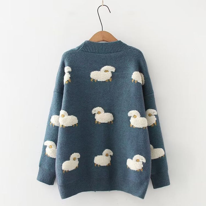 Cute Sheep Loose Fit Knit Sweater Cardigan