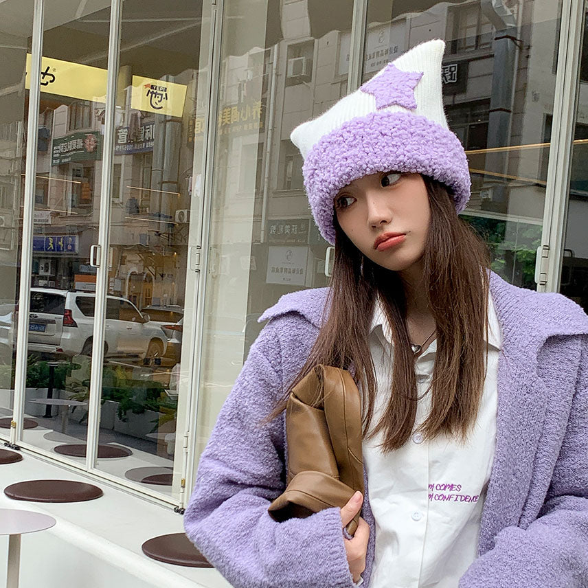 Cat Ears Star Knitted Hat