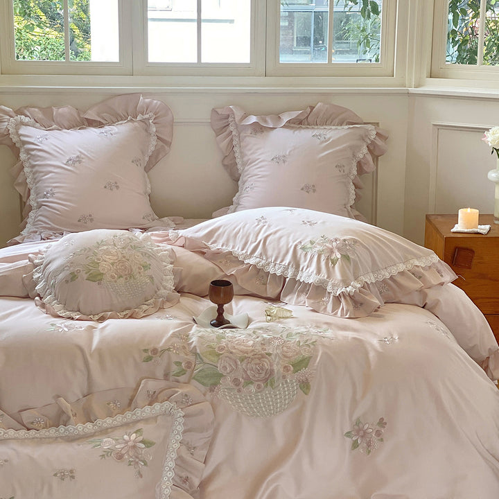 Rose Embroidery Lace Cotton Bedding Set