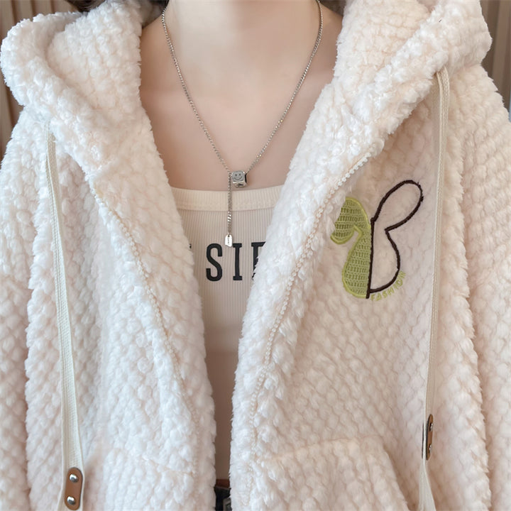 Korean-Style Loose-Fit Fleece Pocket Hooded Cardigan