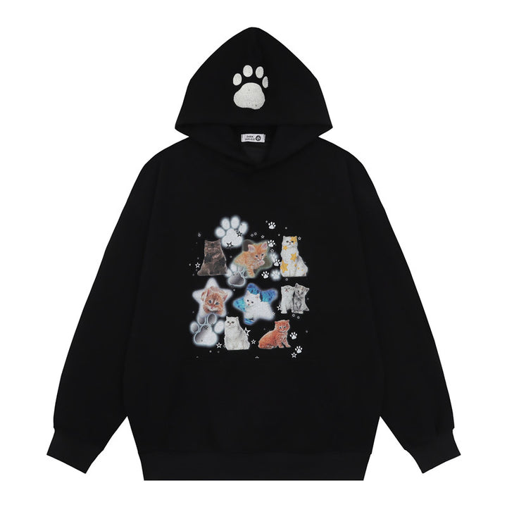 Kittys Print Pocket Loose Hoodie