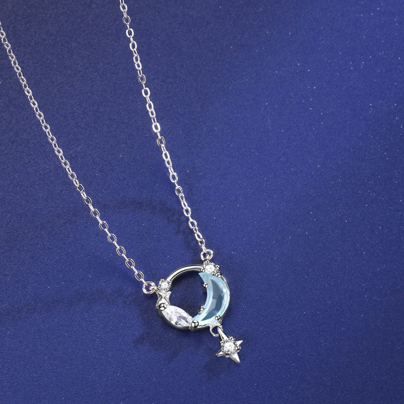 Star and Moon Silver Necklace