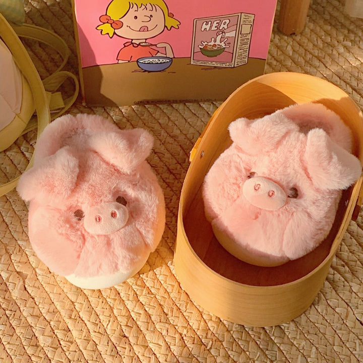 Cute Pink Pig Plush Slippers