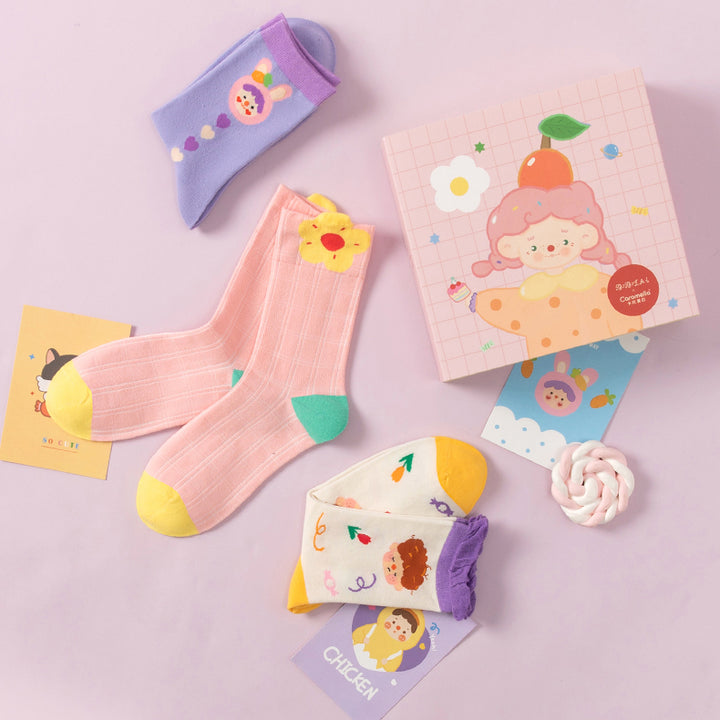 Cute Cartoon Flowers Animals Cottons Socks 6 Pairs/Set