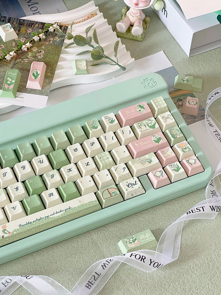 Lily of the Valley Keycaps Set – 131 Keys, OEM Profile, Compatible with Mechanical Keyboards
