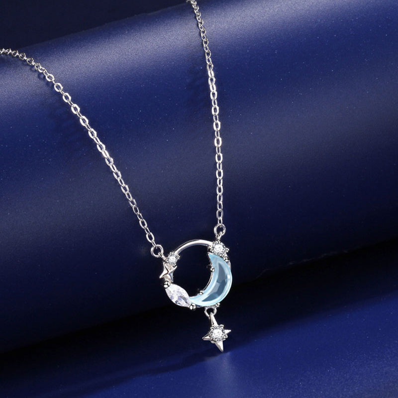 Star and Moon Silver Necklace
