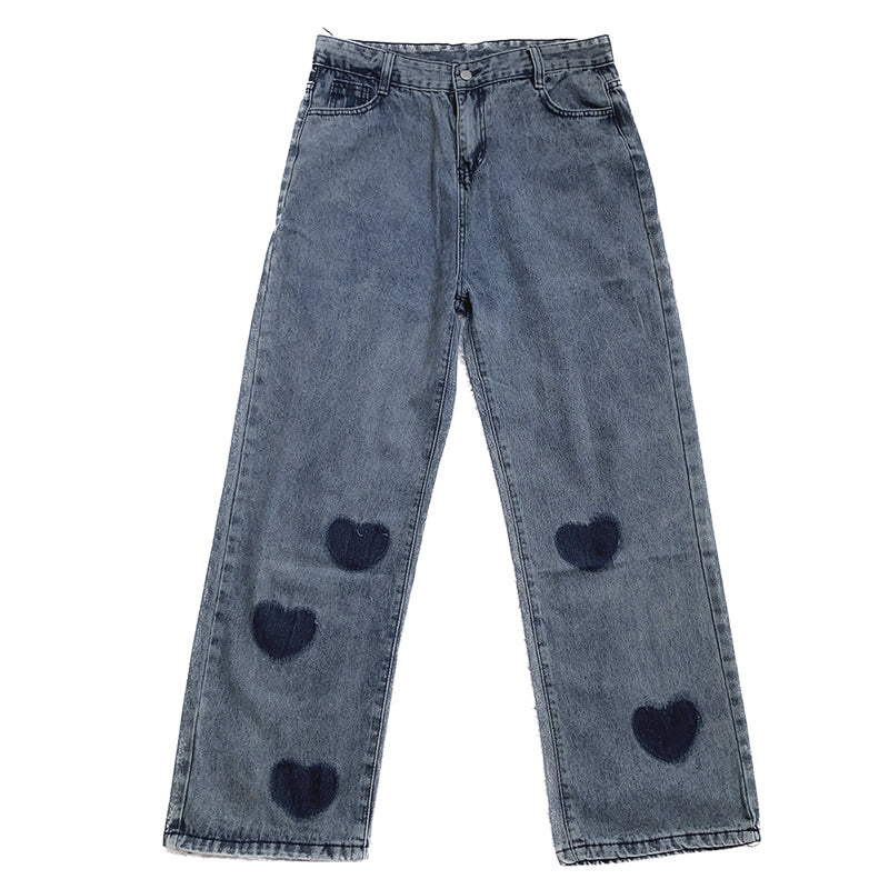 Korean heart-shaped Embroidery  jeans