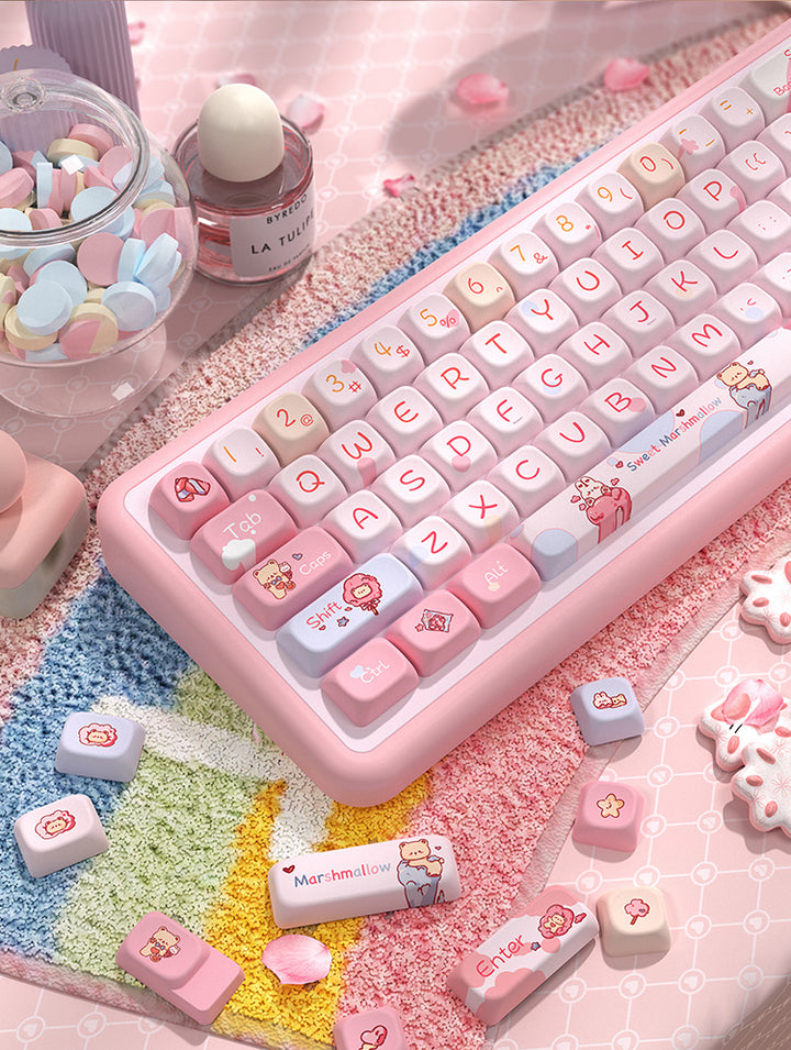 Cute Pink Cotton Candy Keycaps Set for Mechanical Keyboards