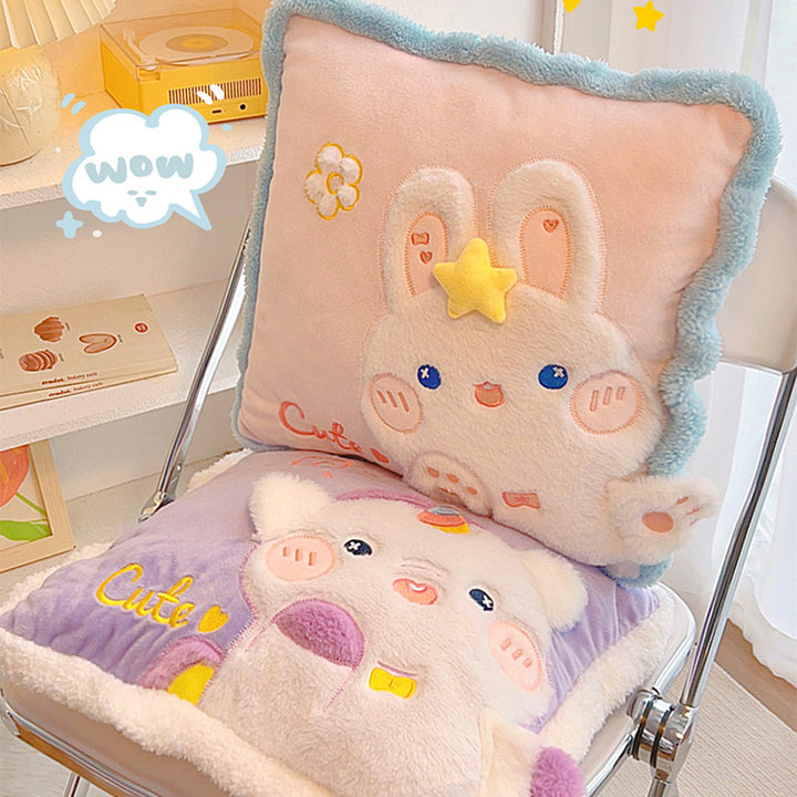 Cute Cartoon Animal Embroidery Pillow with Blanket