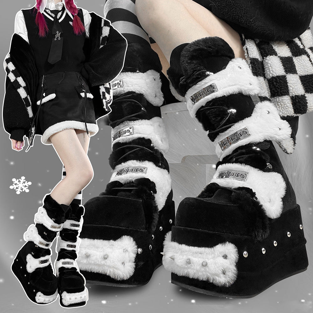 Fleece Lace Up Black Winter Platform Boots