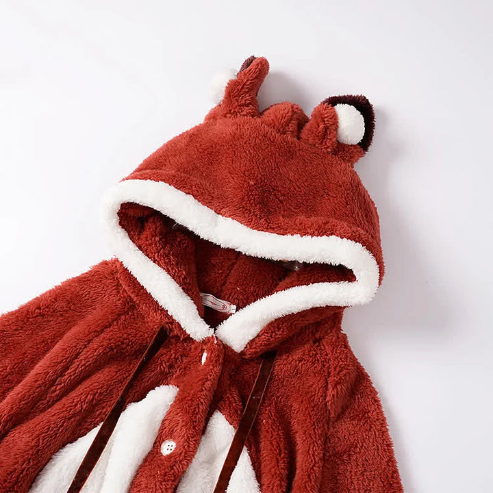 Cute Cartoon Fox Plush Hooded Pajamas Set