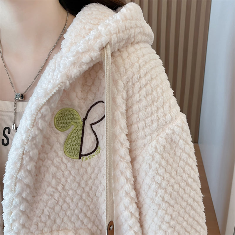 Korean-Style Loose-Fit Fleece Pocket Hooded Cardigan