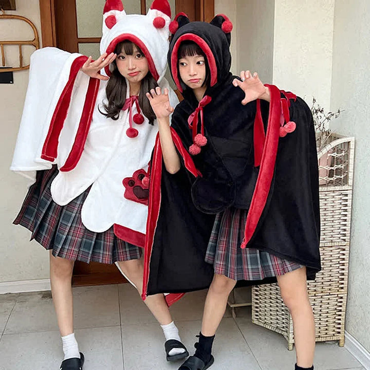 Cartoon Fox Plush Wearable Hooded Blanket