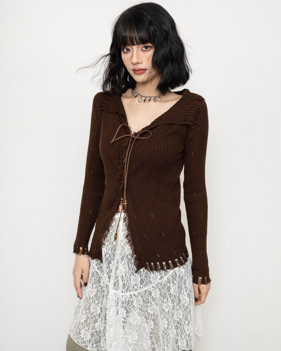 French vintage-style long-sleeved short top spring and autumn knitwear