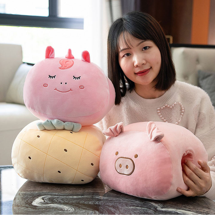 Cute Animal Fruit Plush Pillow Hand Warmer