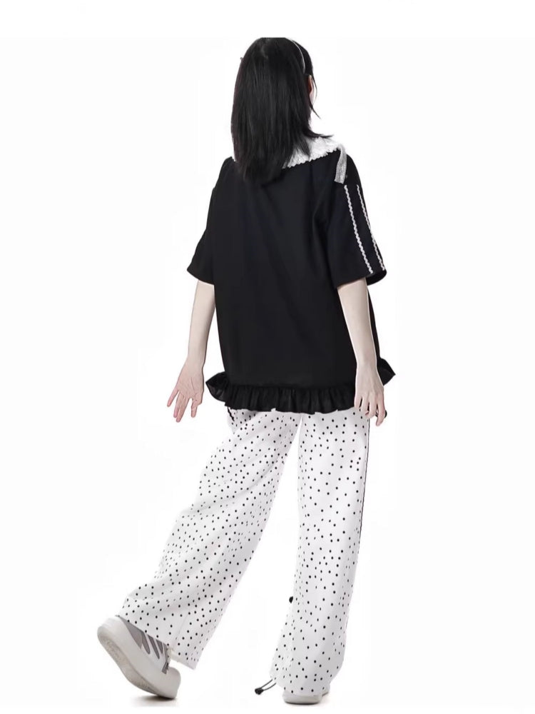Cute Panda Collar Top/Polka Dot Pants/Skirt