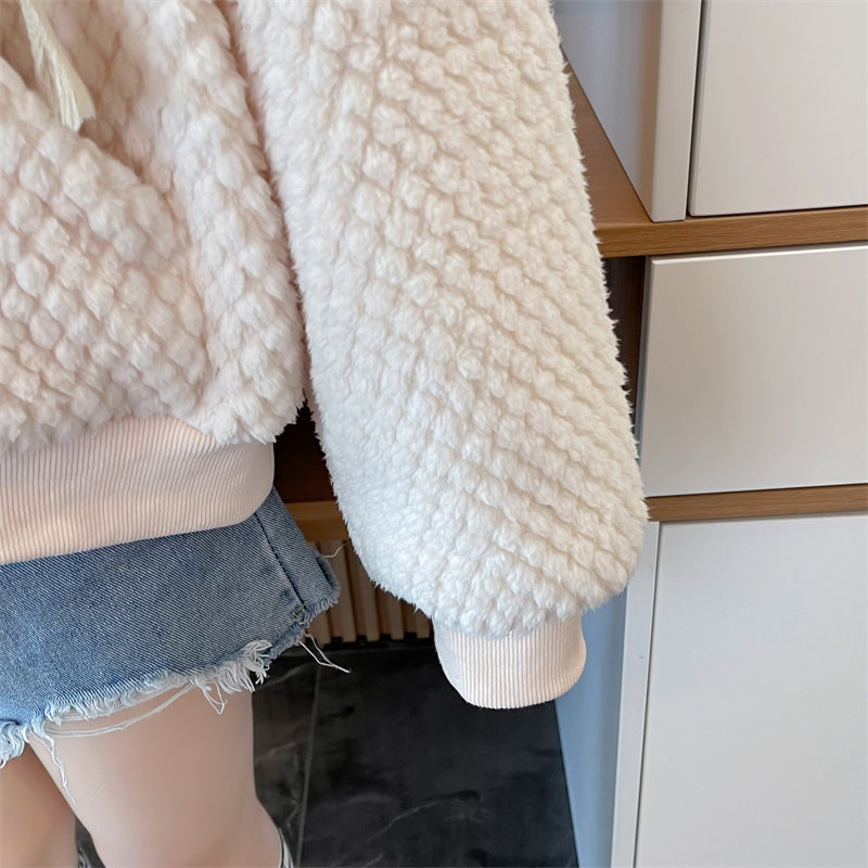 Korean-Style Loose-Fit Fleece Pocket Hooded Cardigan