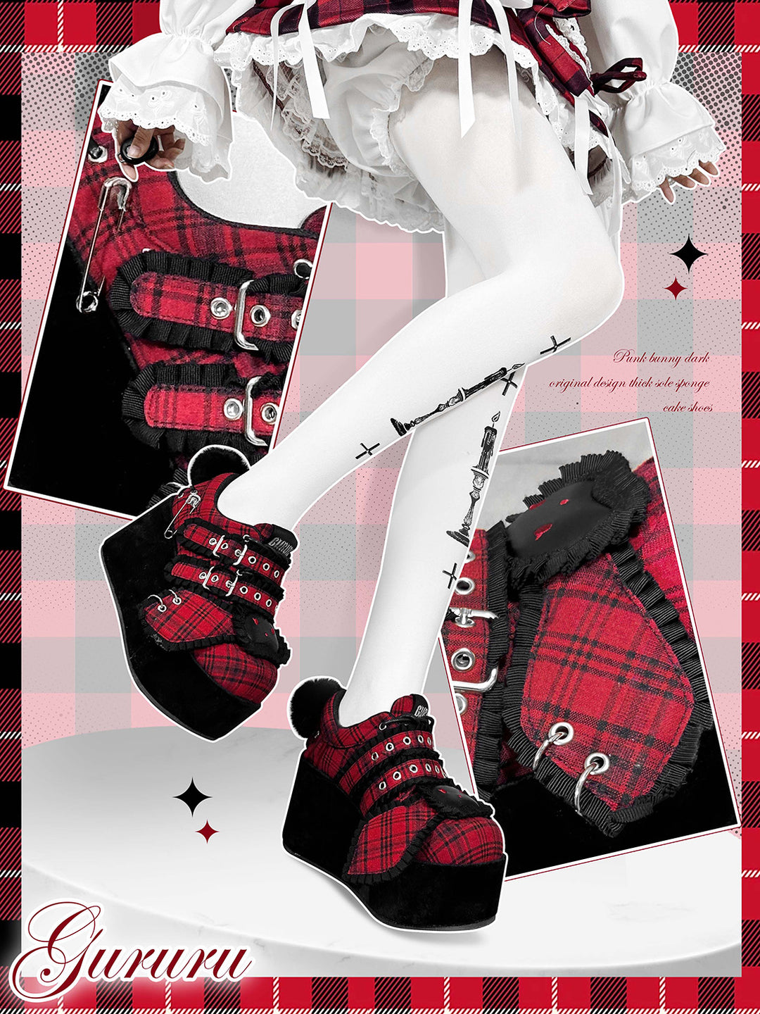 Harajuku Red plaid Platform shoes