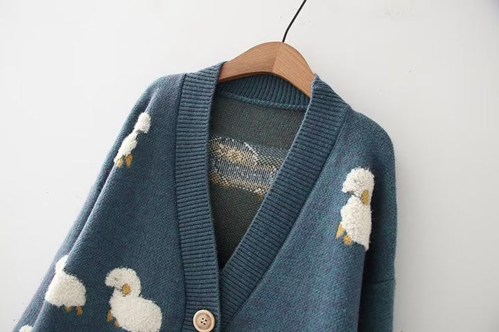 Cute Sheep Loose Fit Knit Sweater Cardigan