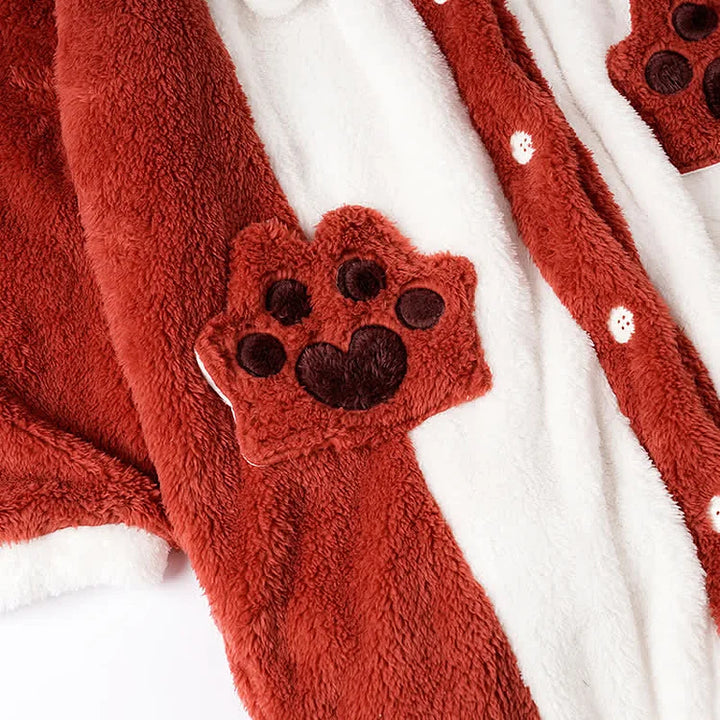 Cute Cartoon Fox Plush Hooded Pajamas Set