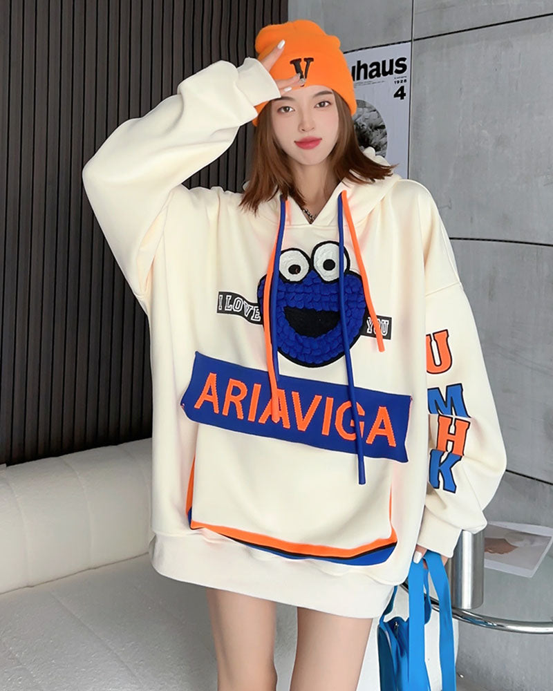Juwas Cartoon Embroidered Loose Casual Autumn Winter Hoodie