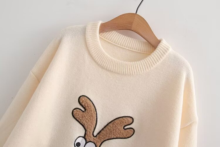 Cartoon Reindeer Embroidered Sweater