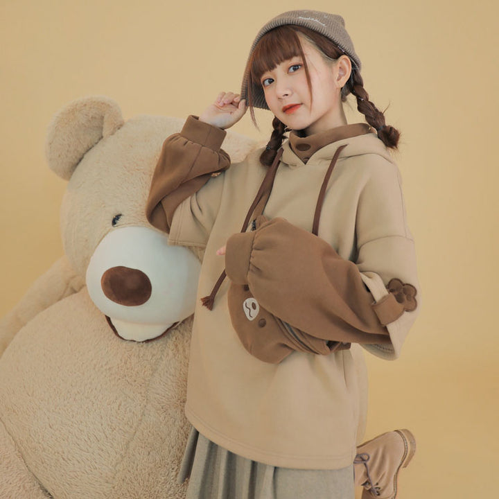 Cute Bear Fake Two-Piece Plush Hoodie