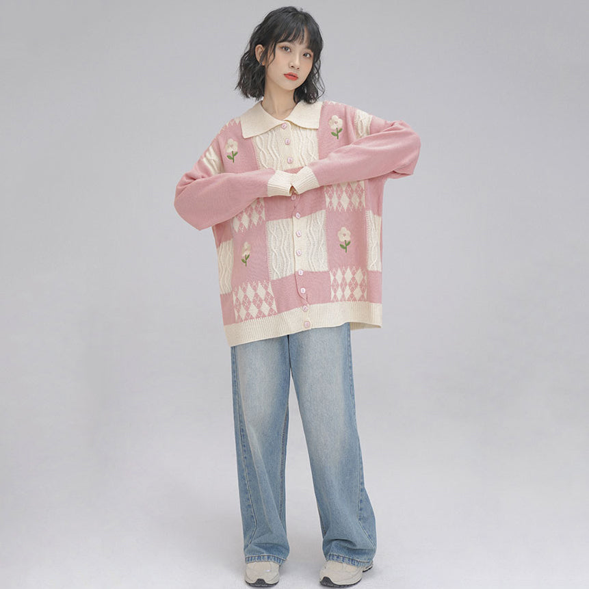 Floral Button Up Sweater Cardigan Knitwear