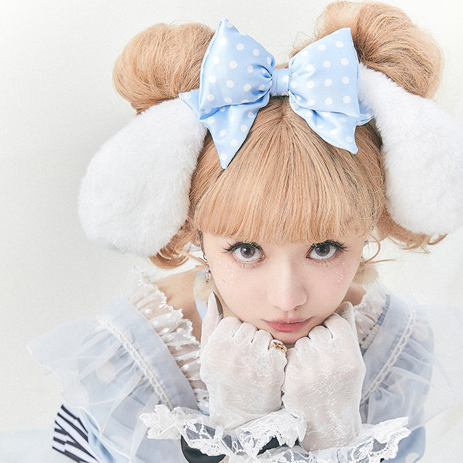 White and Blue Polka-dot Bowknot KC Hairband