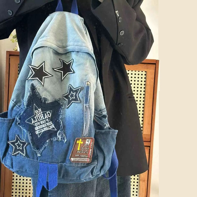 Stars Embroidery Denim Backpack