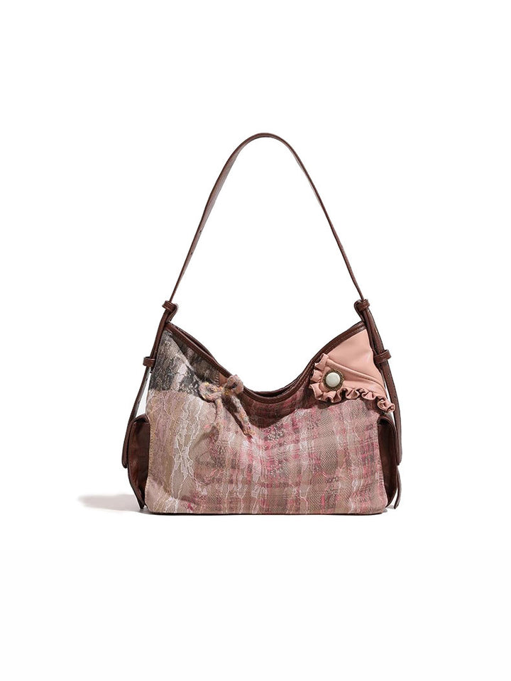 Vintage Plaid Lace Tote Bag